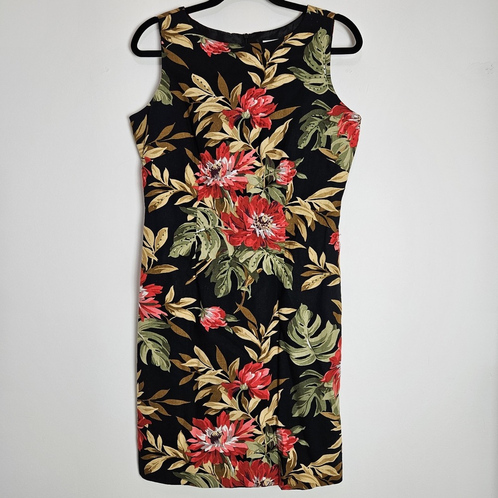 Coldwater Creek Size 8 Dress Sleeveless Beaded Linen Blend Lined Tropical Floral